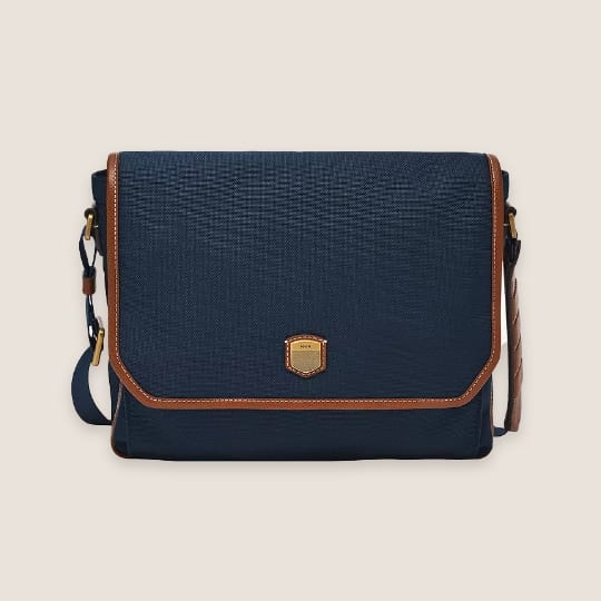 Men's blue messenger bag.
